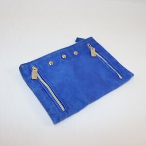 YSL Yves Saint Laurent Blue Nylon Makeup Bag with Zip Pockets